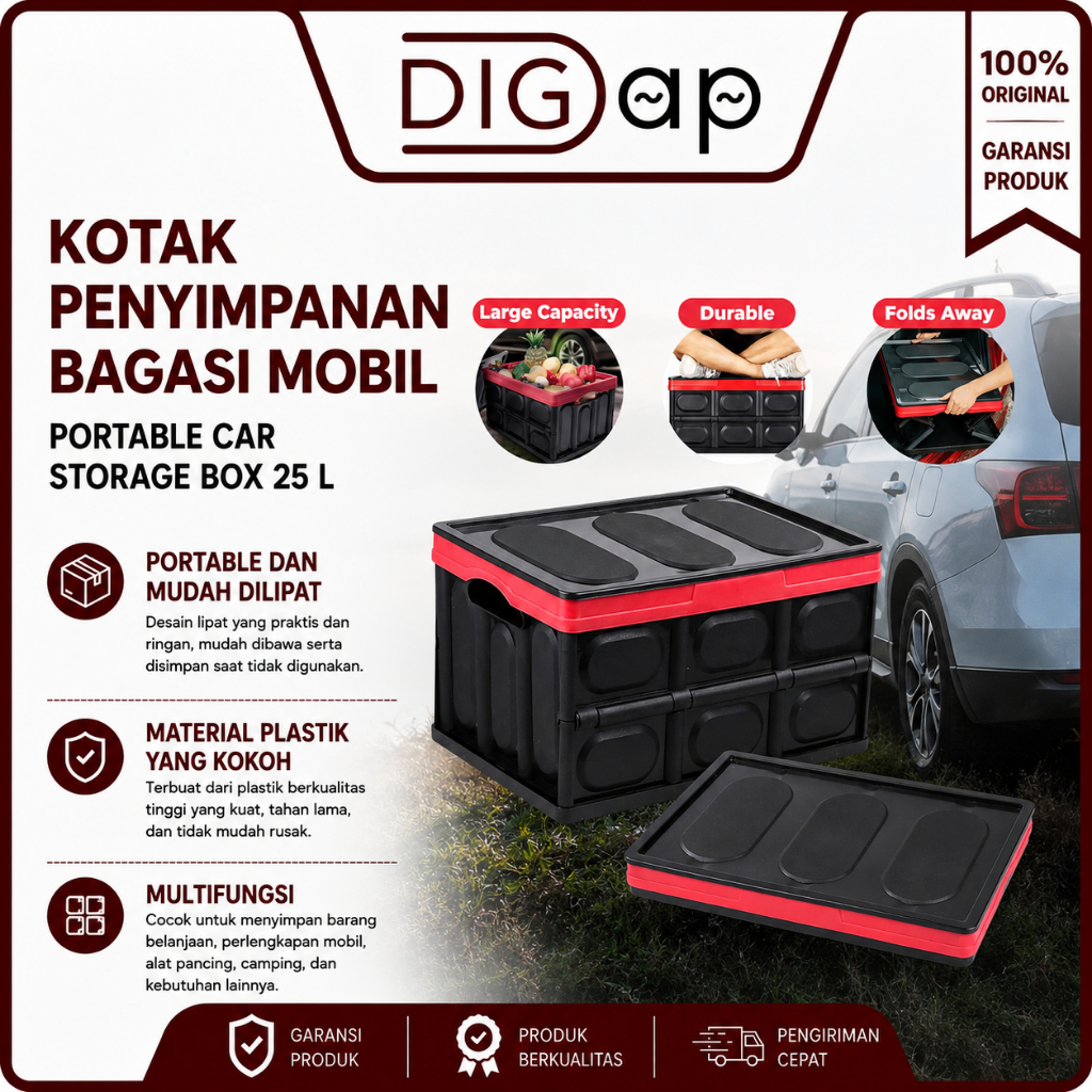 Jual DIGAP Kotak Penyimpanan Bagasi Mobil Portable Car Storage Box 25 L ...