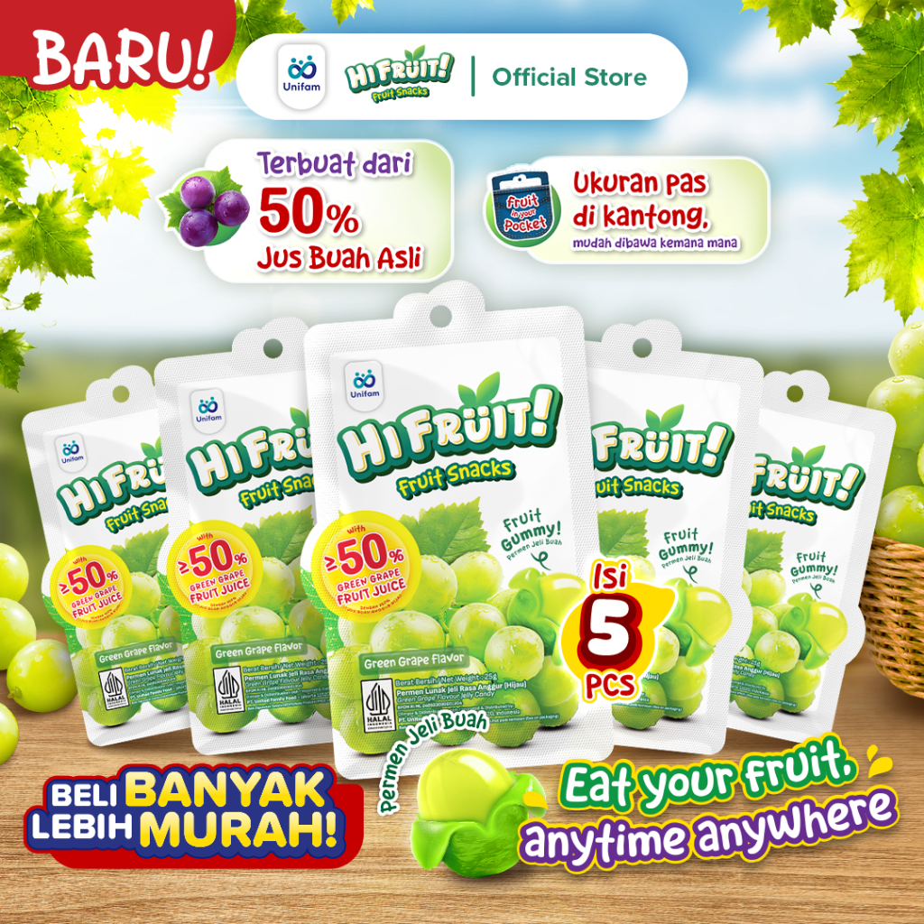 Jual HiFruit Fruit Snack Rasa Anggur Hijau - 5 Sachet (Permen/Gummy ...