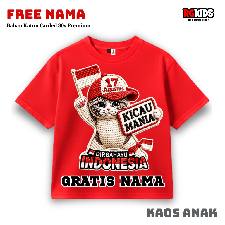 (FREE STIKER NAMA) RGKids Kaos Anak Kemerdekaan Kicau Mania Dirgahayu Indonesia 17 Agustus Efek Rajut