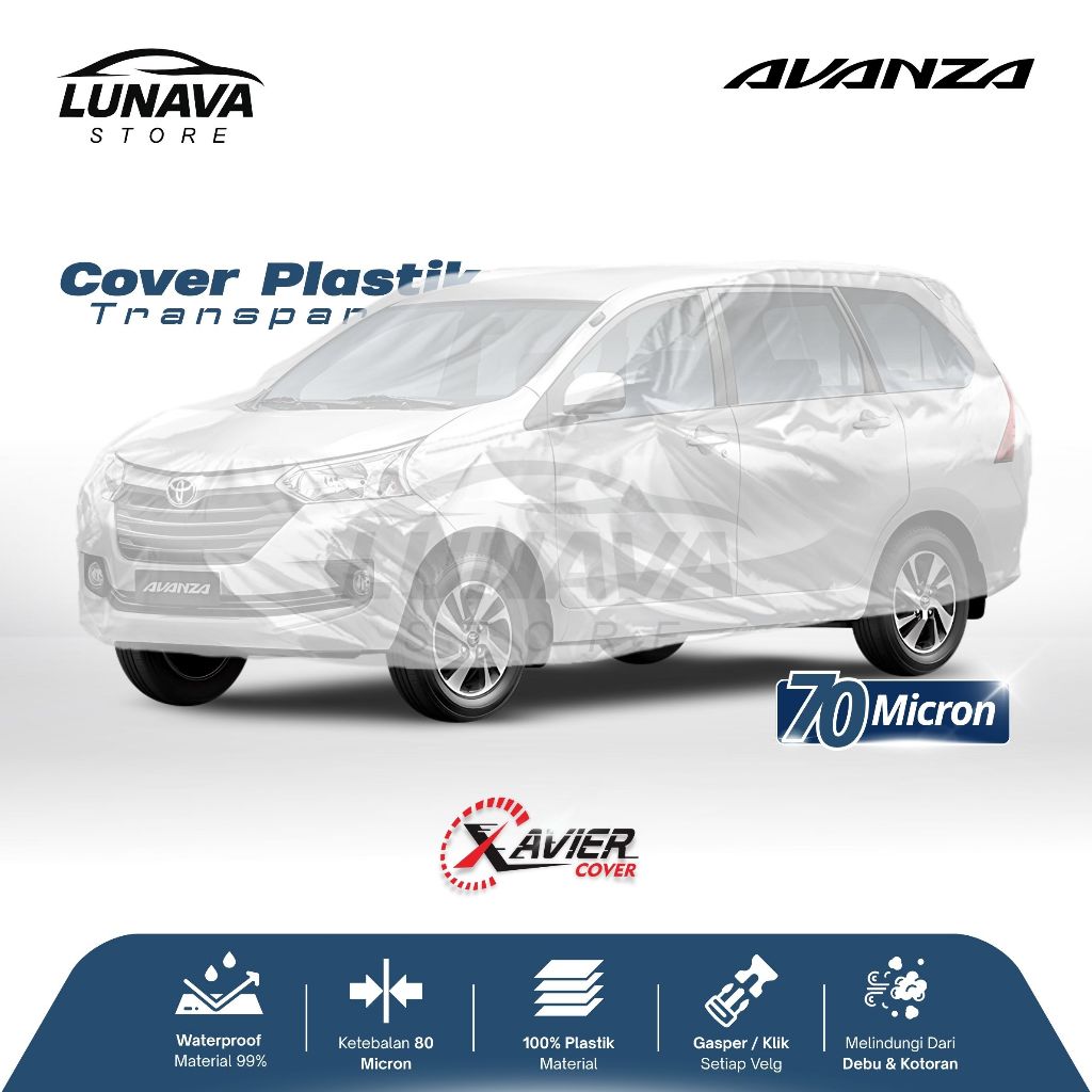 LUNAVA Kinora Cover Mobil Avanza Lama / New Veloz 2022 Tipe Plastik Transparan Tebal 70 Micron Waterproof / Sarung Mobil Outdoor / Indoor Plastik 70 Micron