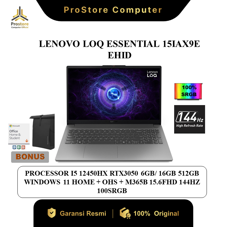 Jual LENOVO LOQ ESSENTIAL 15IAX9E I5 12450HX RTX3050 6GB - RAM 16GB ...