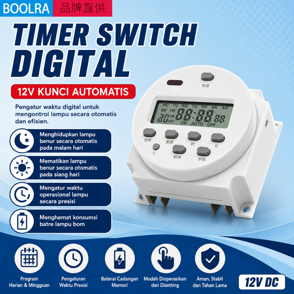 Jual CN101A Timer Digital 12V Pengontrol Lampu Benur Otomatis Siang ...