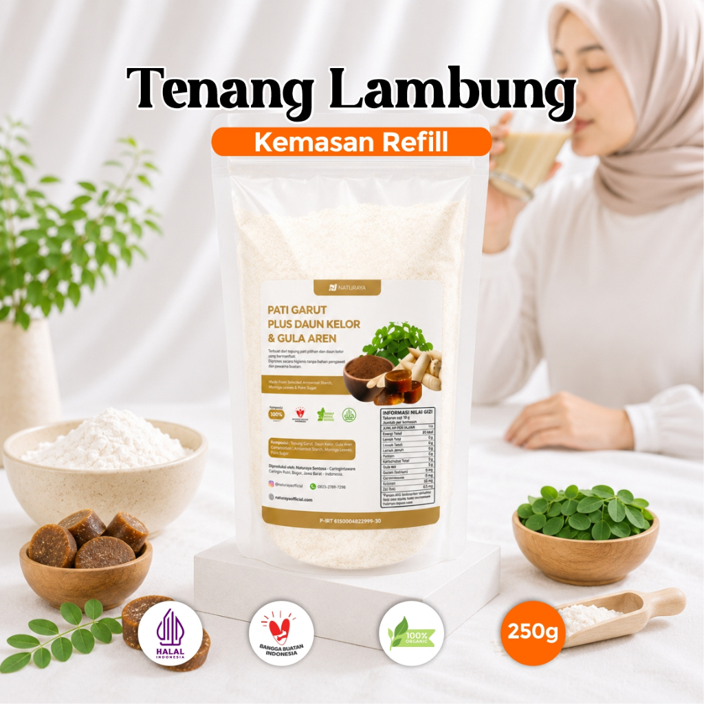 Obat Maag & Asam Lambung Naturaya Tenang Lambung Refill 250gr – Herbal GERD Alami Tepung Garut & Daun Kelor