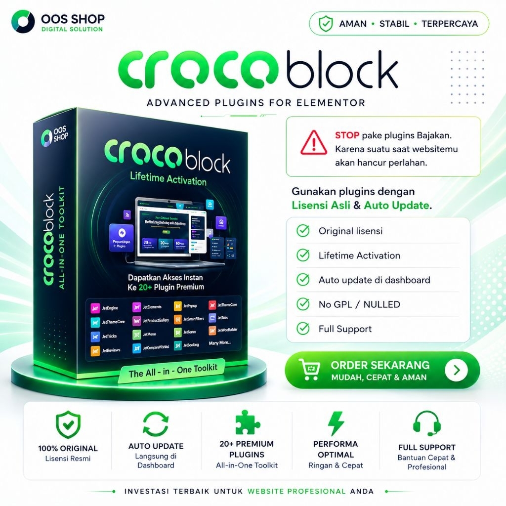 Crocoblock JetPlugins 100% Original License Lifetime Automatic Update + Full personal support Update 18 Plugins Dynamic Template WP