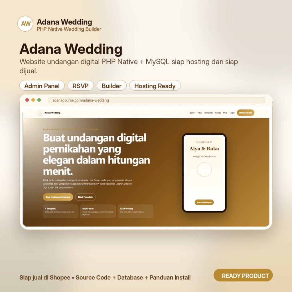 Source Code Website Undangan Digital PHP Native MySQL - Adana Wedding