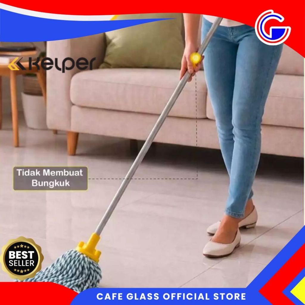 Alat Pel Lantai-Alat Pel Sumbu Bulat-Microfiber Round Mop Kelper-Pembersih Lantai