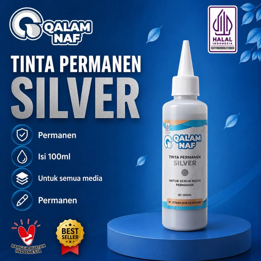 Tinta Silver Permanen QalamNaf 100 ml Permanen Isi Ulang Tinta Silver