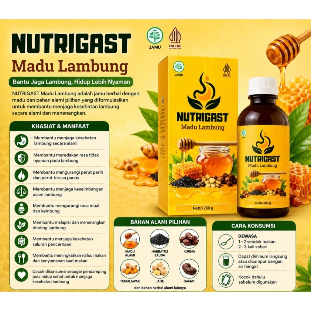 Madu lambung Nutrigast atasi asam lambung mag gerd nyeri ulu hati perut kembung
