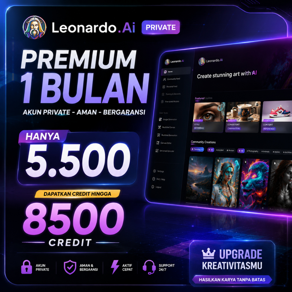 Leonardo AI 1 Bulan | AI Image Generator | 8500 Kredit | Creator Pack | Aktivasi Cepat