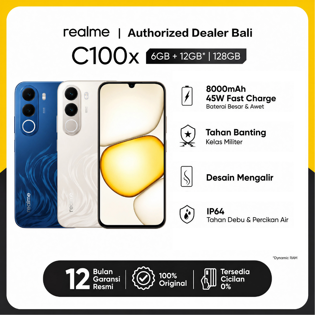 realme C100x 6GB+12GB*|256GB (8000mAh Titan Battery + 45W Fast Charge | Military-Grade Shock Resistance | Fluid Design