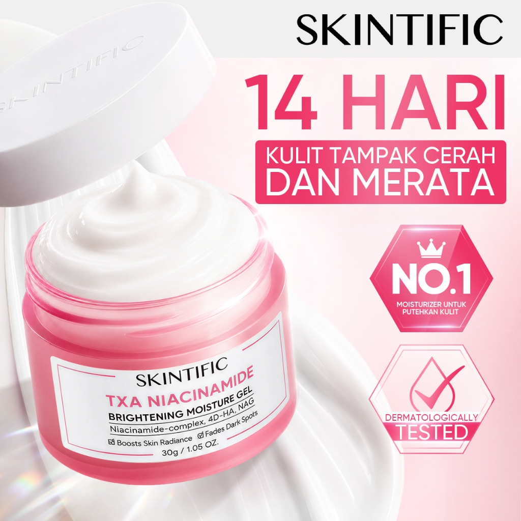 SKINTIFIC - TXA Niacinamide Brightening Cream- Wajah Krim Untuk Kulit Kusam/Berjerawat/All Skin Types - Brightening with TXA Niacinamide/Tone Up/Whitening - Day & Night Facial Moisturizer Skincare BPOM, Official Store