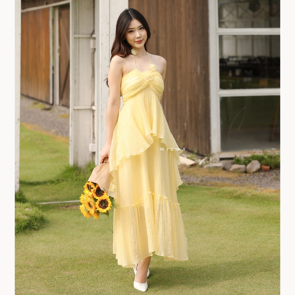 Jual DRESS YELLOW BUTTER GAUN PANJANG YELLOW KUNING MAXI WANITA BUNGA ...