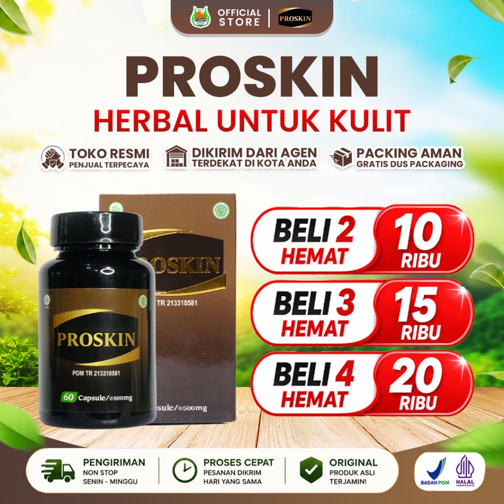 Obat Kulit Gatal Seluruh Badan Jamur Kulit Eksim Basah Kering Kadas Kurap Panu Hapuran Alergi Biduran Bintik Merah Di Kulit Bentol Bruntusan Ruam Aleri Kulit Psoriasis Herpes Cacar Air Api - Sehat Kulit Proskin Asli BPOM 60 Kapsul