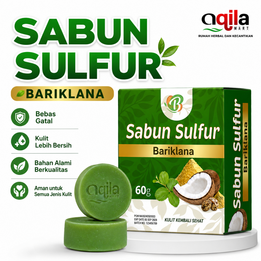 Sabun Sulfur Belerang Anti Gatal Bariklana | Ampuh untuk Panu Kadas Kurap Jerawat Biduran | Sabun Mandi Penghilang Jamur Kulit