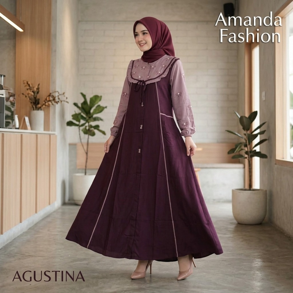 Gamis Amanda Agustina (Free  Pouch & Goodie Bag) Rayon Twill Premium Bordir Pita