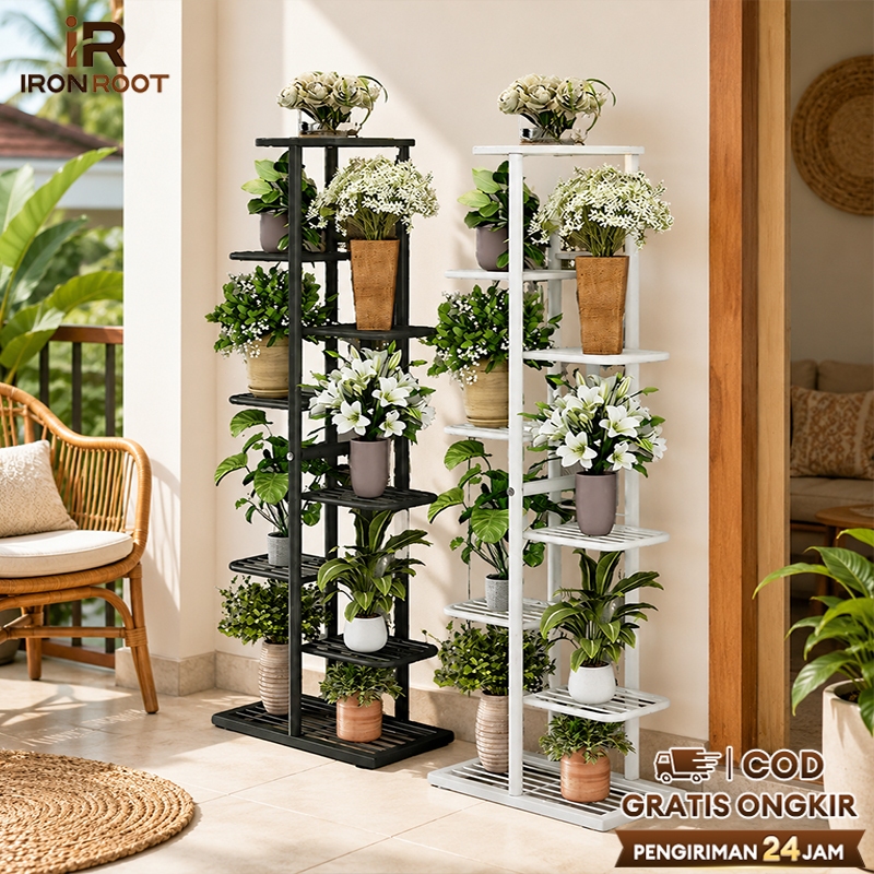 IRONROOT Rak Bunga Besi Bertingkat Rak Pot Tanaman Minimalis Standing Pot 3-6-8 Susun