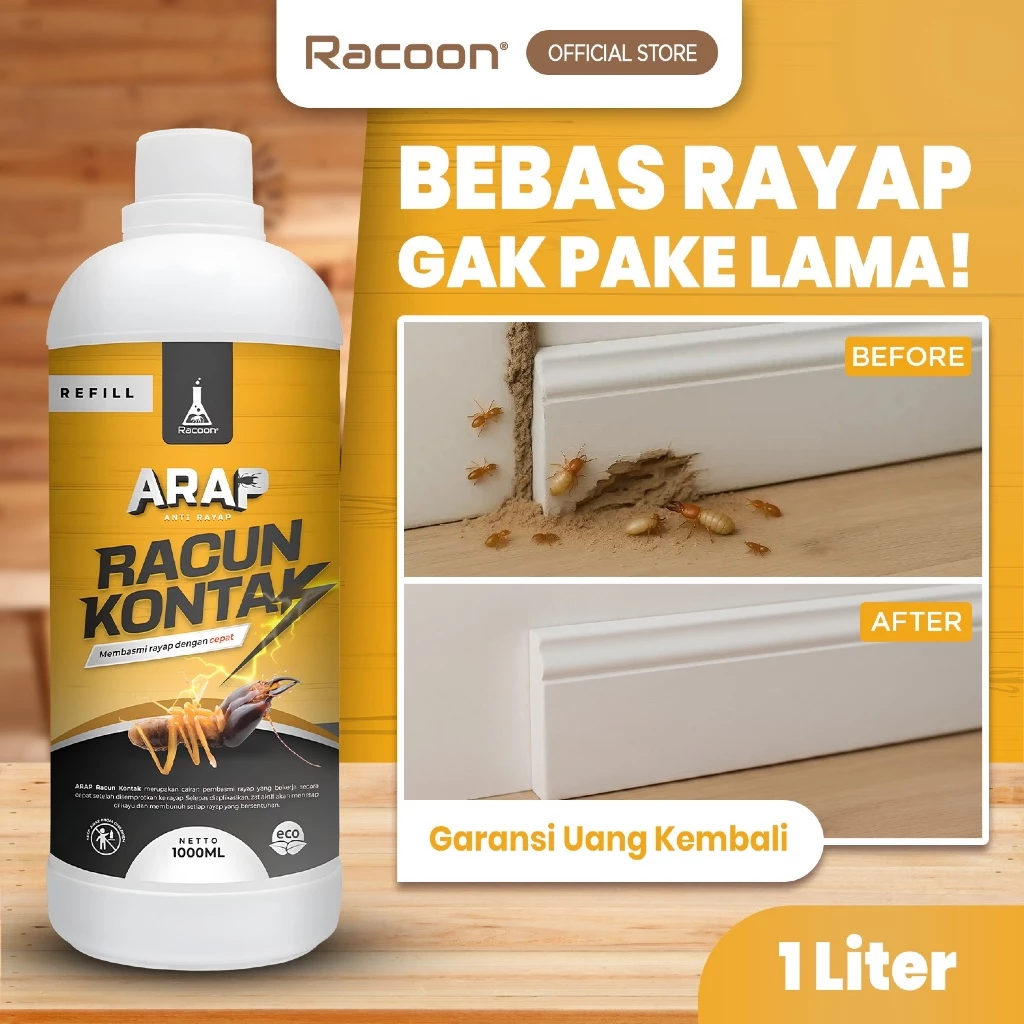 Racoon Anti Rayap Racun Kontak 1 LITER ARAP Quick Action RACOON Garansi 100% Uang Kembali - foto 1