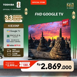 [FHD Google TV] [SPESIAL UNTUK INDONESIA] [KHUSUS ONLINE] Toshiba TV 40" FHD Google TV - Regza Engine PQ Technology Dolby Audio Remote Voice Control Wifi Bluetooth HDMI USB Digital DVB-T/T2 Signal Booster Sport Mode Optical Audio - 40E35NP
