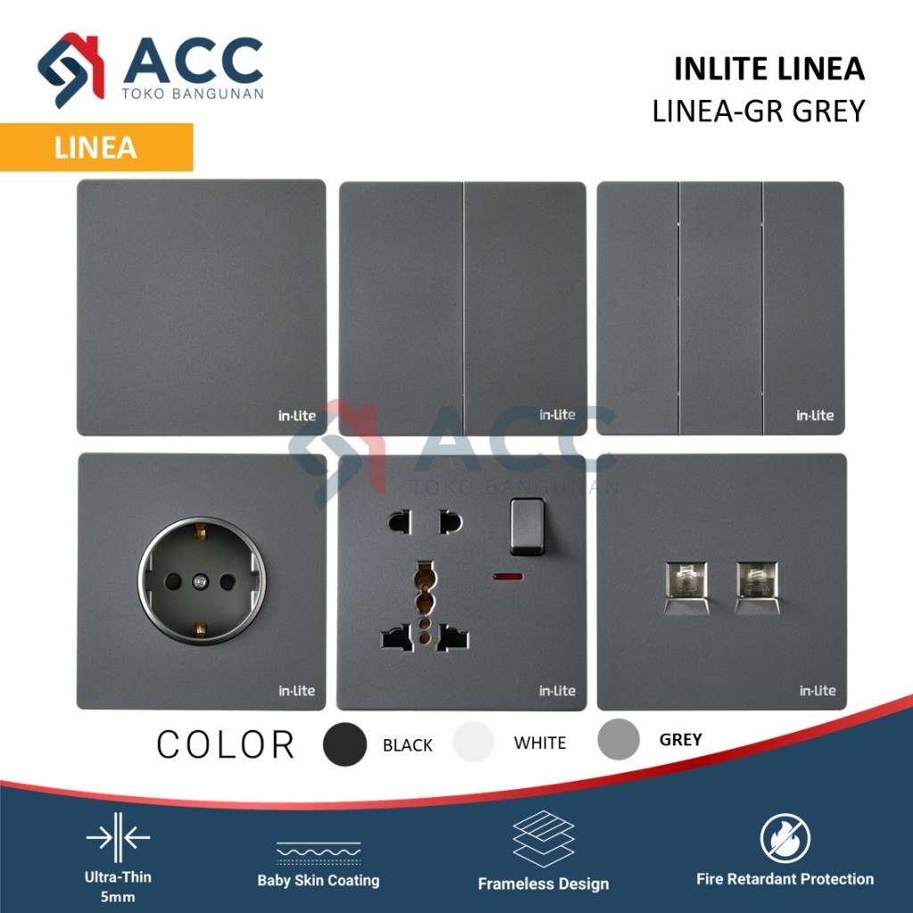 Jual INLITE LINEA GREY SAKLAR STOP KONTAK LISTRIK WARNA ABU ABU ...