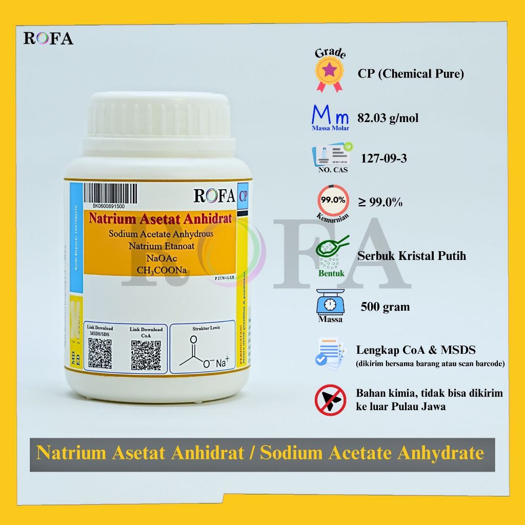 Jual ROFA Natrium Asetat Anhidrat / Sodium Acetate Anhydrate / CH3COONa ...
