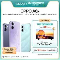 [NEW] OPPO A6x 4GB/6GB+64GB/128GB/256GB & 8GB+128GB  [IP64 Water & Dust Resistan