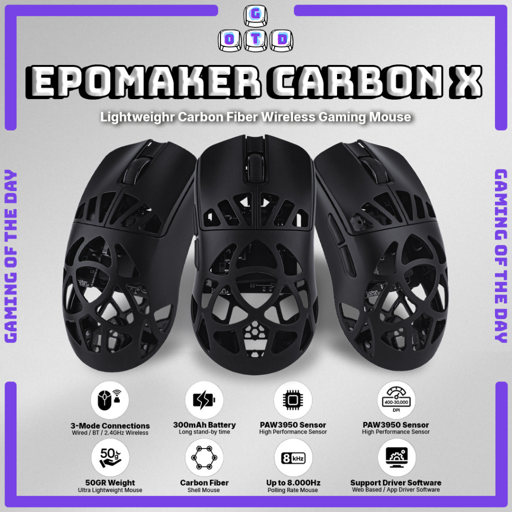 Jual EPOMAKER Carbon X Fiber Shell Wireless Tri-Modes 8K PAW 3950 ...