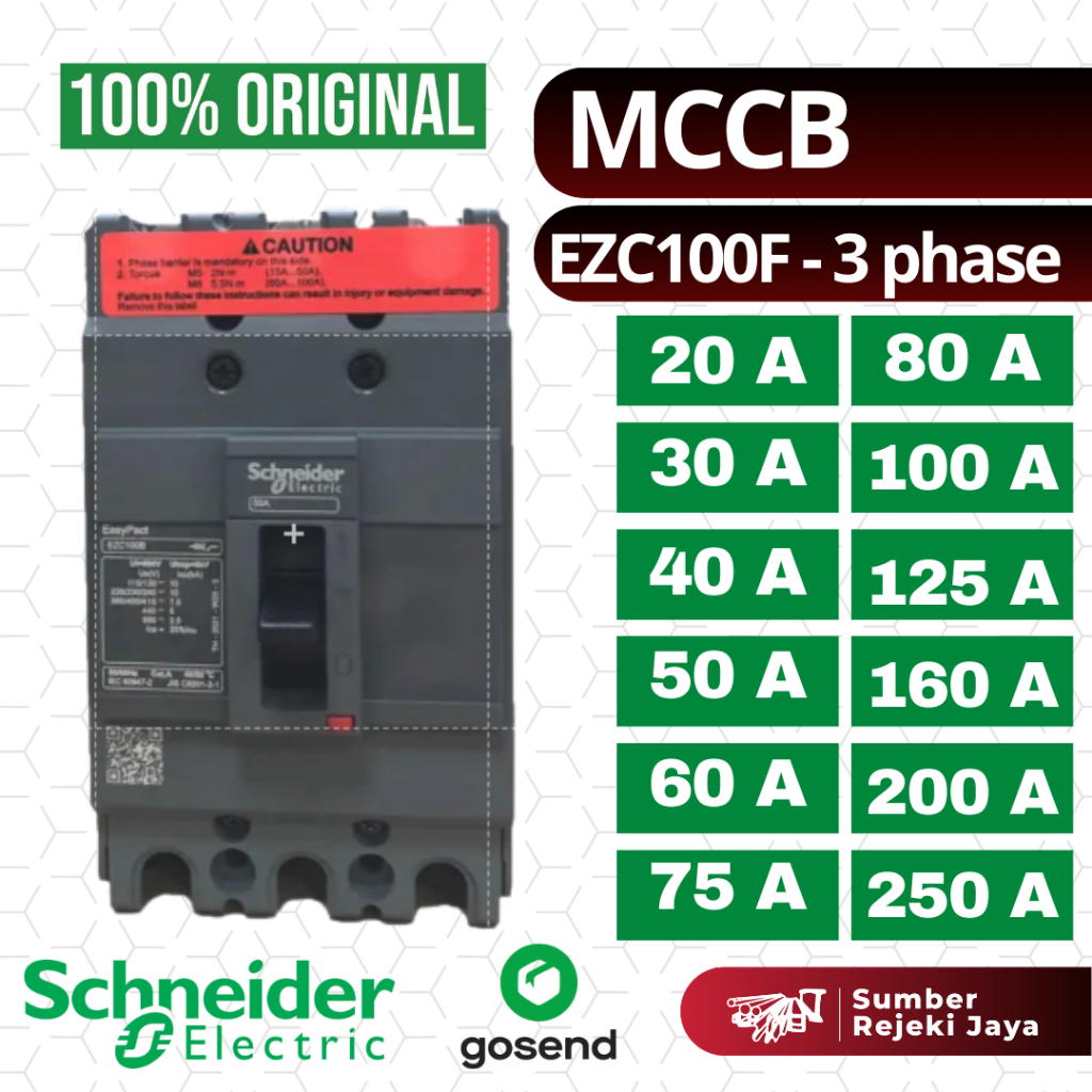Schneider MCCB EZC EZC100F EZC250F 3P | 20A 25A 30A 40A 50A 60A 75A 80A 100A 125A 160A 200A 250A | 10kA 18kA