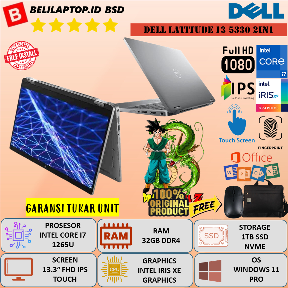 Laptop Dell Latitude 13 5330 2in1 Intel Core i7 1265U Ram 32GB 1TB SSD 13.3" FHD IPS Touch Win 11