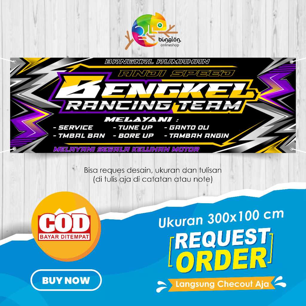 Jual cetak spanduk banner 300x100 bengkel motor racing speed garage ...