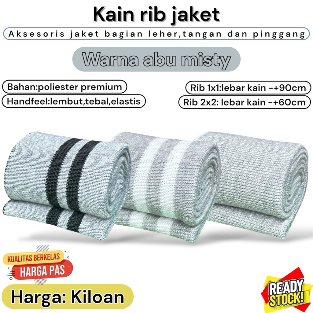 Jual Kiloan Kain Rib bur jaket Warna abu misti polos dan salur pe soft ...
