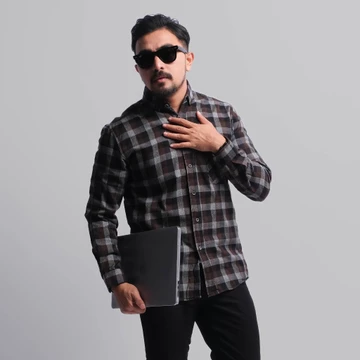 DGM Kemeja Pria Flanel Kerah Sanghai Koko Lengan Panjang Premium 057