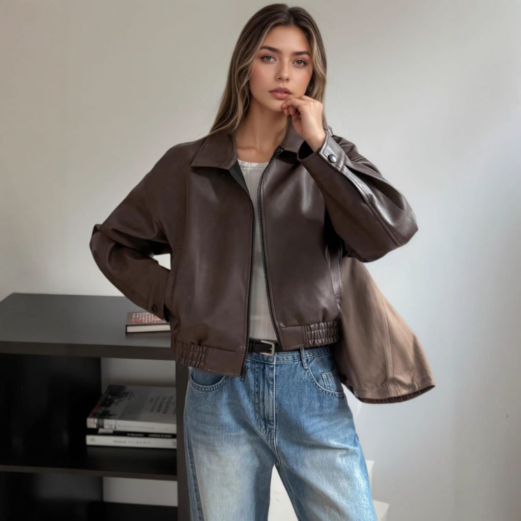 Jual Jaket Kulit Wanita Brown oversize new collection by KHL | Shopee ...