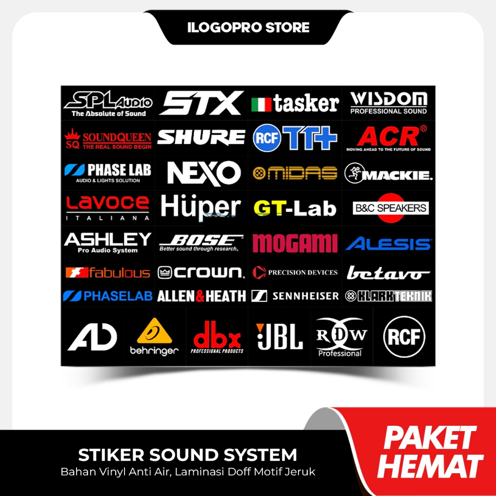 Jual [ ACC34 ] Stiker Sound System Isi 34 Vinyl Anti Air Doff Motif ...