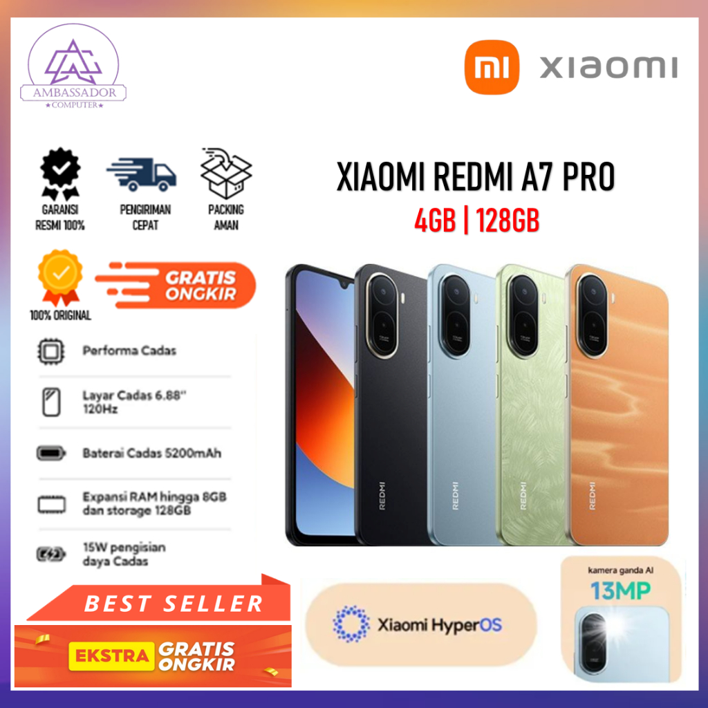 Xiaomi Redmi A7 Pro (4+128 GB) | Layar imersif 6.9 inch | Baterai 6000mAh (Typ) | Xiaomi HyperOS