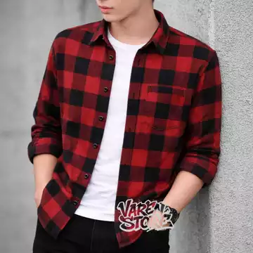 Kemeja Pria Baju Pria Kemeja Flanel Kotak Kemeja Pria Lengan Panjang Putih Kotak Hitam Kotak