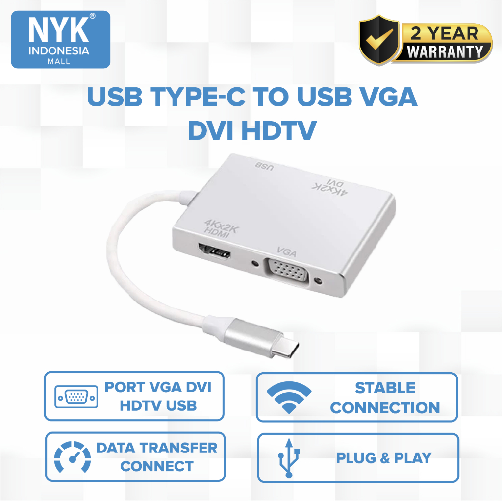 NYK 4 in 1 Converter USB Type C to 4K DVI HDTV USB VGA 3.0 COD