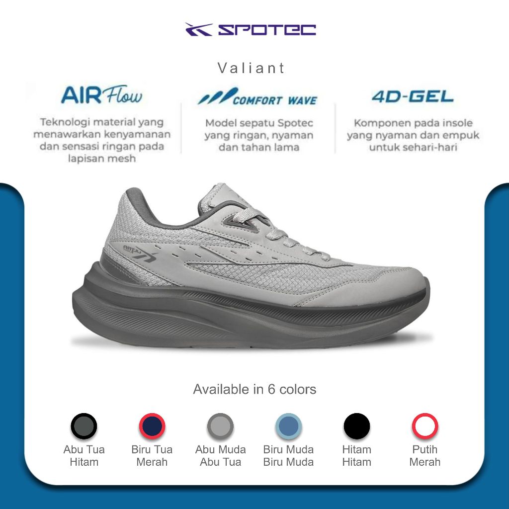 Jual SPOTEC Sepatu RUNNING Artikel VALIANT-Abu Muda/Abu Tua | Shopee ...