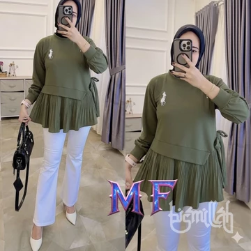 Blouse Wanita Remaja Mutiara Fashion Model Caramel Knit Plisket Bordir