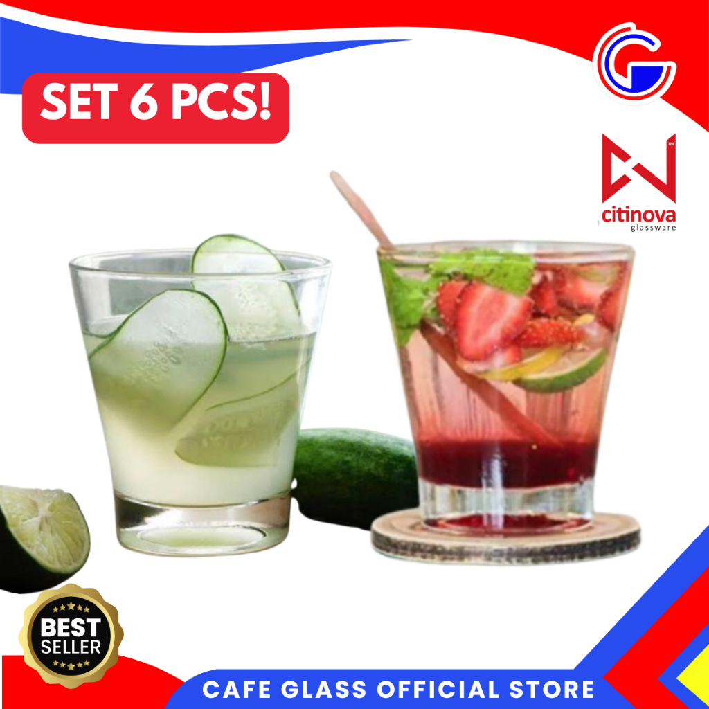 Gelas Kecil 6 Pcs Citinova Denver - Gelas Aesthetic 1 Set - Infused Water Espresso Rock Glass