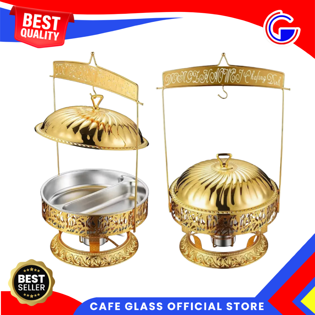 Tudung Saji Susun Turki Gold 8L - Prasmanan Set Stainless Sekat 2 Rak Gantung - Penghangat Makanan Hotel Buffet
