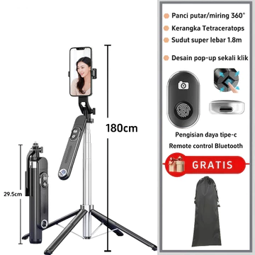 POWRISE S25 Selfie Stick Bluetooth Tongsis Tripod 180cm With Remote Portabel Tripod Dengan 1 4