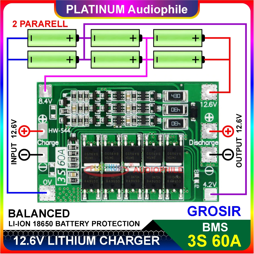 Jual Lithium Li-ion Baterai Charger Modul 3S 12.6V 60A BMS Protection ...