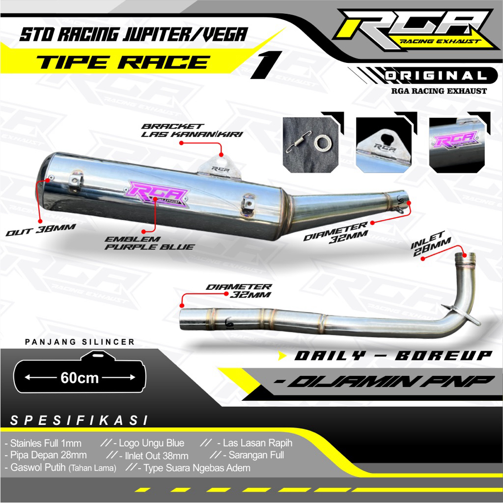 Jual knalpot std racing jupiter dan vega Type RACE 1 Original RGA ...