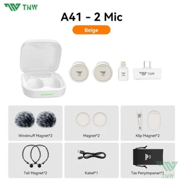 TNW A41 2 IN 1 Wireless Microphone Dual Magnetic Mikrofon Al Noise Reduction Mic Profesional