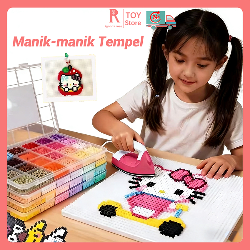 igoods.rose Set Manik-Manik Luntur 24Warna Mainan DIY Manik-manik Perler untuk Anak Perempuan, Hadiah Ultah