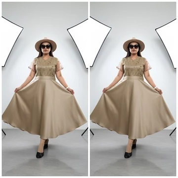 Dress Kombinasi Brukat Payung Satin Mewah XS 5XL