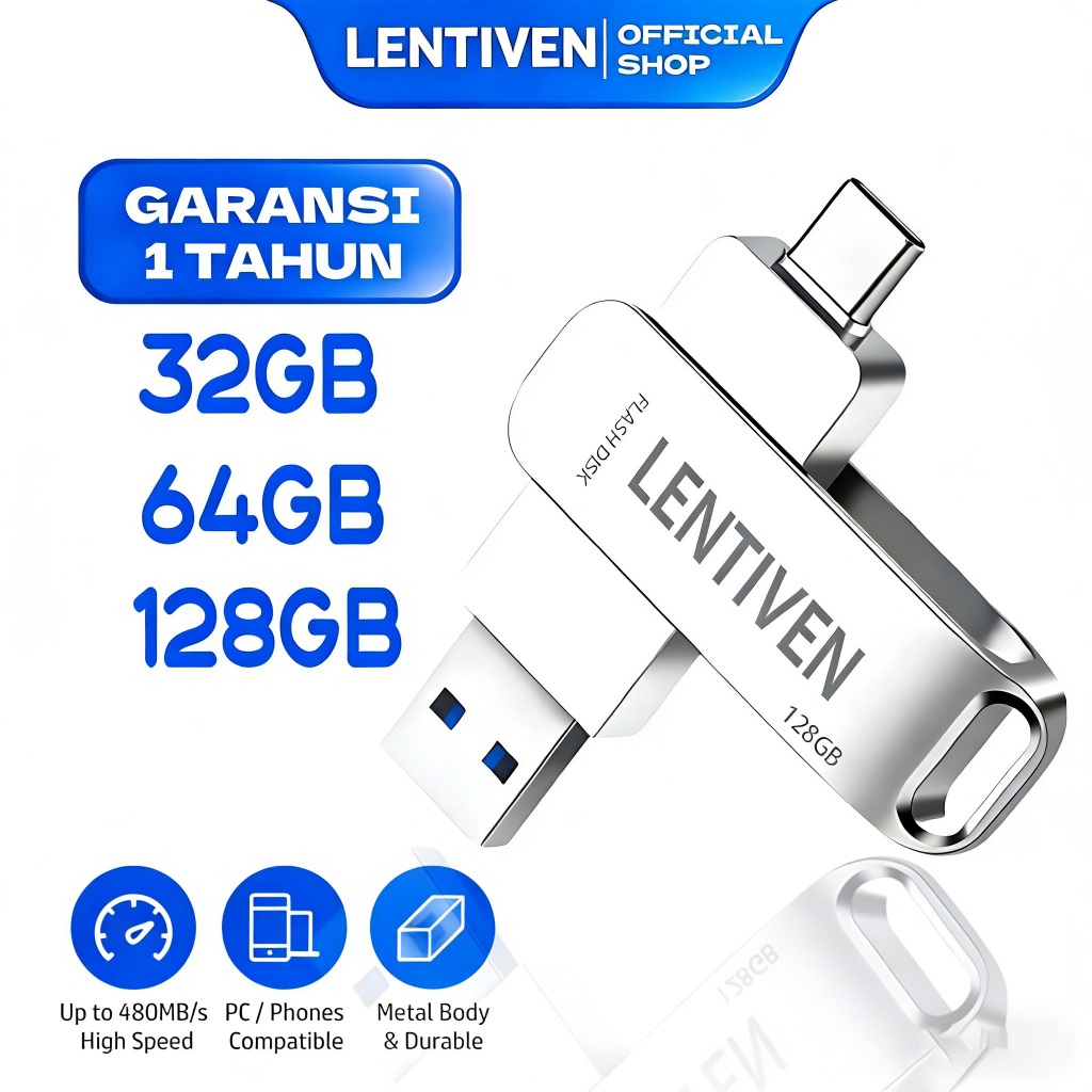 Jual LENTIVEN Flashdisk USB 3 IN 1 Flash Drive Type-c Storage Disk Data ...