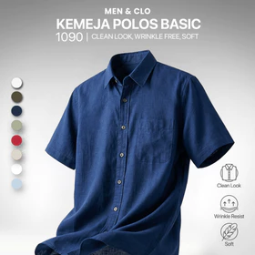 Men Clo Kemeja Pria Basic Polos Lengan Pendek Katun Linen 1090