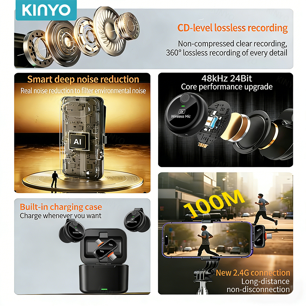 Jual KINYO J33 2-In-1 Wireless Microphone Dual Magnetic Lavalier Plug ...