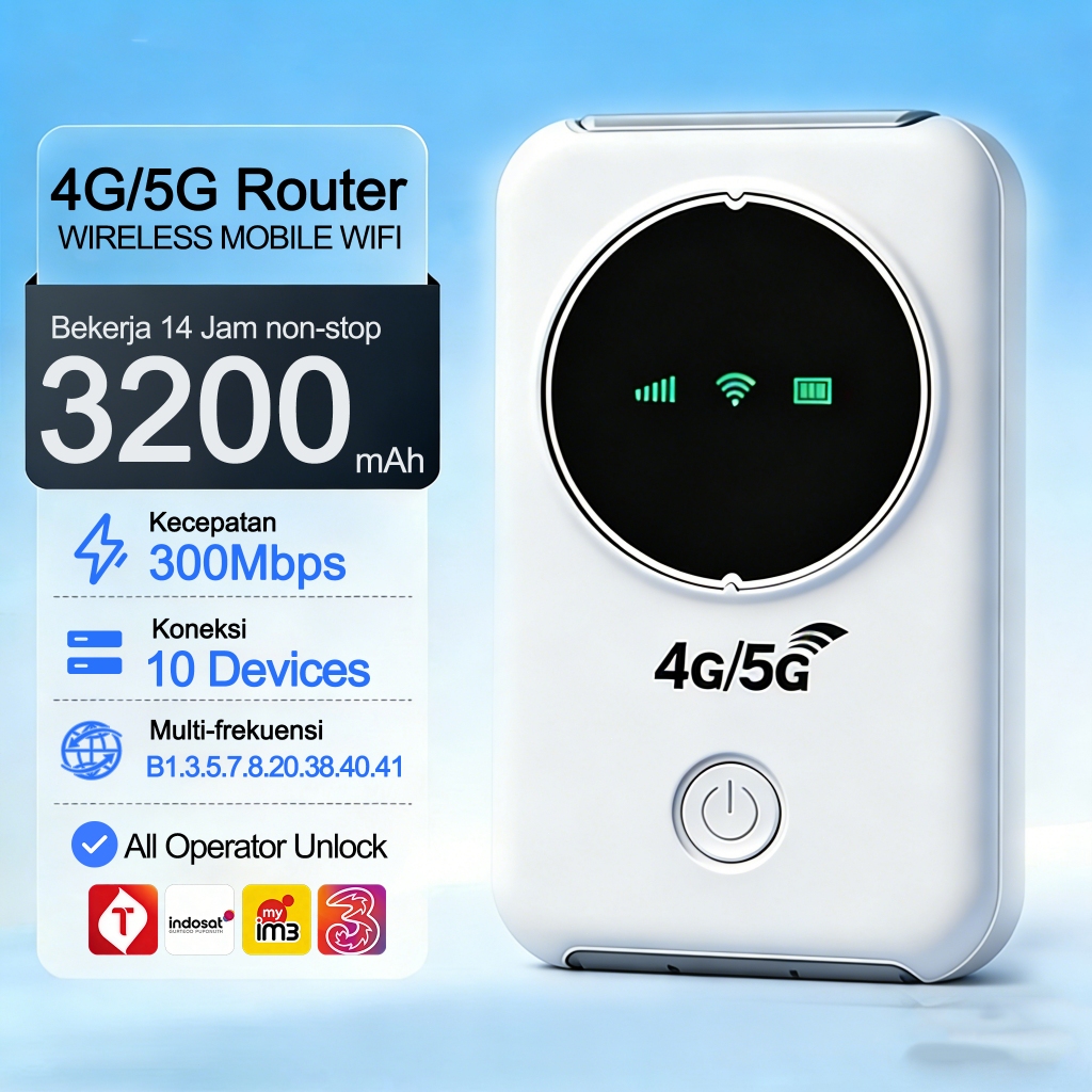 Wifi portable 4g all operator bisa dibawa 5g Modem WiFi 300Mbps Nirkabel Mobile Pocket MIFI Baterai 3200mah